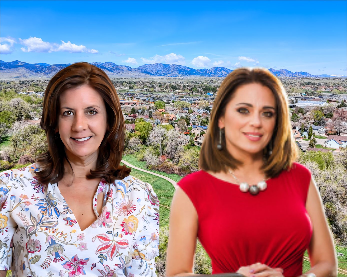 Kristen Danzig of JPAR Modern Real Estate and Osmirelly Kidwell of Coldwell Banker Realty, Colorado real estate brokers, with the Front Range behind them